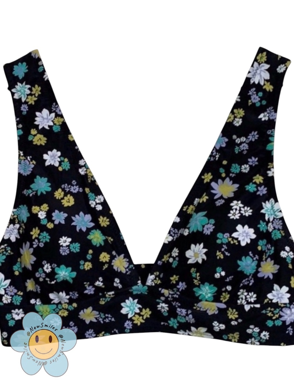 Shade & Shore ~ Bikini Top ~ Black Base w/ Multicolored ~ Dainty Bright Flowers